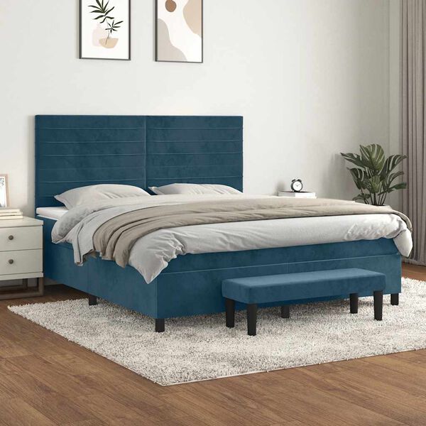 vidaXL Cama com molas/colch&atilde;o 180x200 cm veludo azul-escuro
