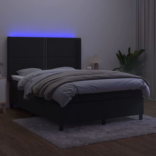 vidaXL Cama box spring c/ colch&atilde;o/LED 140x190 cm veludo preto