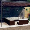 vidaXL 13 pcs conjunto lounge de jardim c/ almofadões vime PE castanho