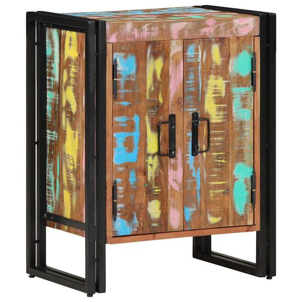 vidaXL Armário para Sapatos com porta Preto Madeira recuperada maciça