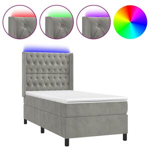 vidaXL Cama box spring c/ colch&atilde;o/LED 90x190 cm veludo cinzento-claro