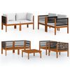 vidaXL Conjunto de lounge de jardim vidaXL com 5 pe&ccedil;as e almofadas em madeira de ac&aacute;cia creme e corda
