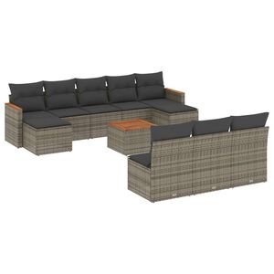 vidaXL 11 pcs conjunto sof&aacute;s de jardim c/ almofad&otilde;es vime PE cinzento