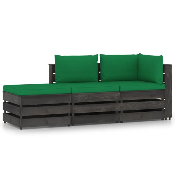 vidaXL 3 pcs conj. lounge jardim + almofad&otilde;es madeira impreg. cinzento