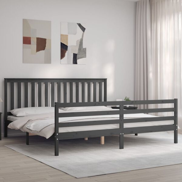 vidaXL Estrutura de cama com cabeceira 200x200 cm madeira maciça cinza
