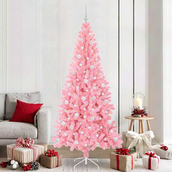 vidaXL &Aacute;rvore de Natal com 300 LEDs com suporte Rosa 210 cm PVC