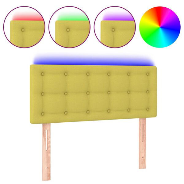 vidaXL Cabeceira de cama c/ luzes LED tecido 90x5x78/88 cm verde