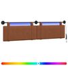vidaXL Cabeceira suspensa Com luz LED Castanho PU Antigo
