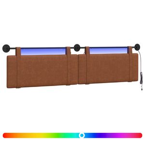 vidaXL Cabeceira suspensa Com luz LED Castanho PU Antigo