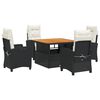 vidaXL 5 pcs conjunto de jantar p/ jardim c/ almofad&otilde;es vime PE preto