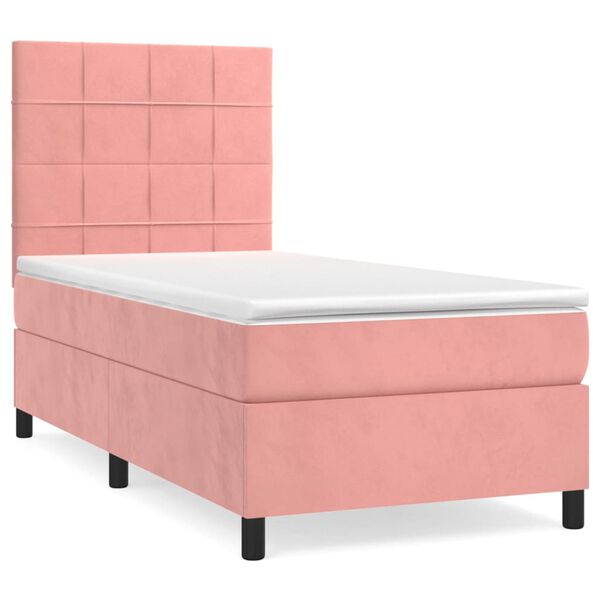 vidaXL Cama com molas/colch&atilde;o 90x200 cm veludo rosa