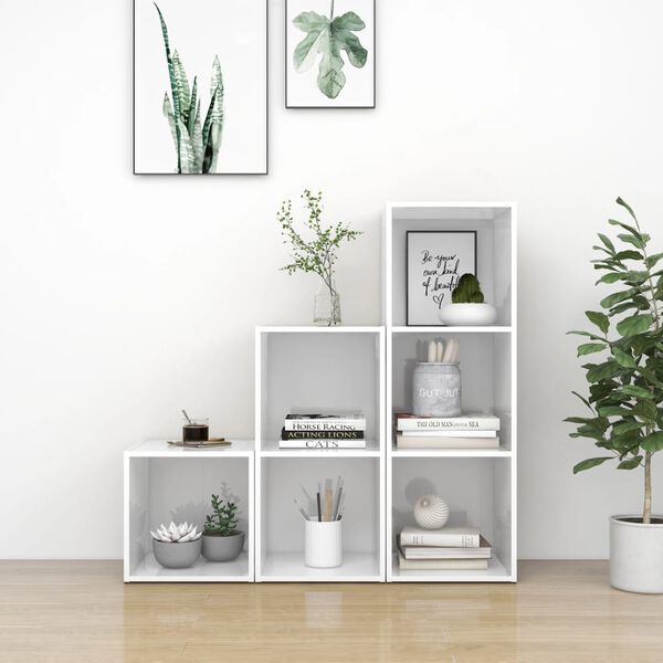 vidaXL 3 pcs conjunto de m&oacute;veis de TV contraplacado branco brilhante