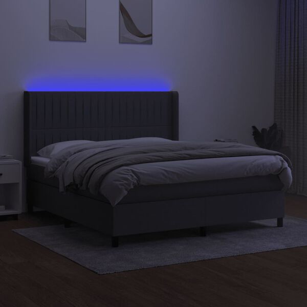 vidaXL Cama box spring c/ colch&atilde;o e LED 160x200 cm tecido cinza-escuro