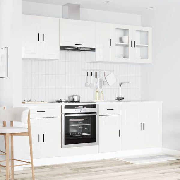 vidaXL 8 pe&ccedil;as arm&aacute;rio de cozinha conjunto Kalmar branco brilhante