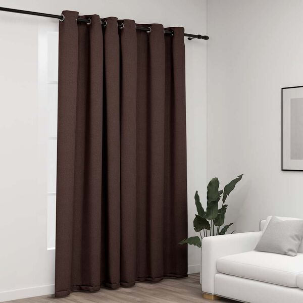 vidaXL Cortina opaca aspeto linho c/ ilh&oacute;s 290x245cm cinza-acastanhado