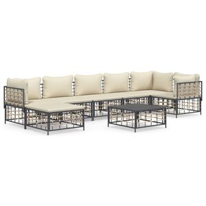 vidaXL 8 pcs conjunto lounge de jardim c/ almofad&otilde;es vime PE antracite