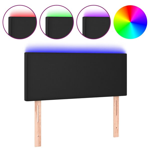 vidaXL Cabeceira de cama c/ LED couro artificial 100x5x78/88 cm preto