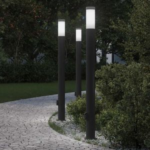vidaXL Lumin&aacute;rias de balizador com tomada, 3 pe&ccedil;as, 110 cm, a&ccedil;o inoxid&aacute;vel, IP44