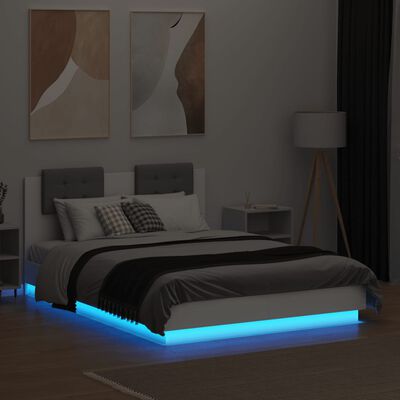 vidaXL Estrutura de cama com cabeceira e luzes LED 135x190 cm branco