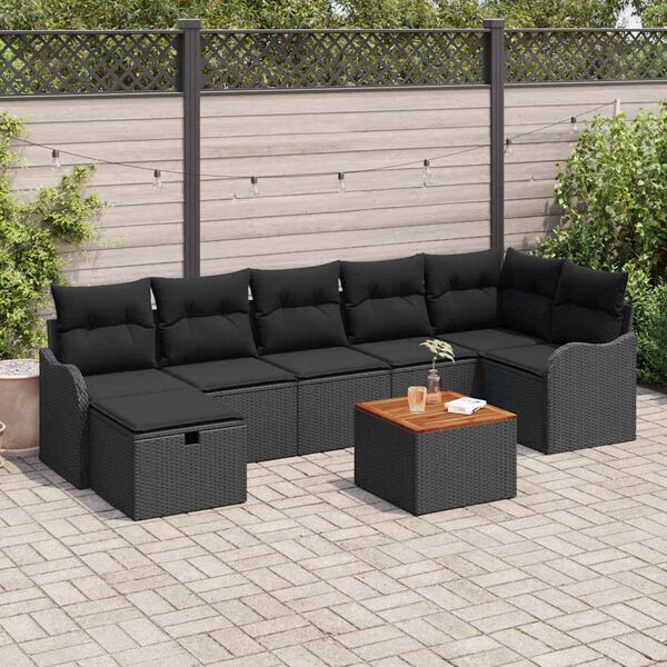 vidaXL Conjunto de Sof&aacute; de Jardim 8 pcs Preto Rattan Sint&eacute;tico
