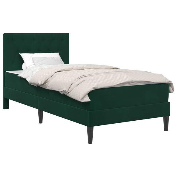 vidaXL Estrutura de cama com colch&atilde;o Verde Escuro 90 x 190 cm Veludo