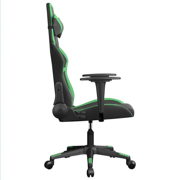 vidaXL Cadeira gaming massagens couro artificial preto e verde