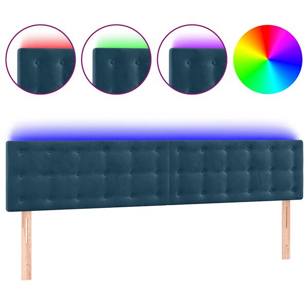 vidaXL Cabeceira de cama c/ luzes LED veludo 200x5x78/88cm azul-escuro