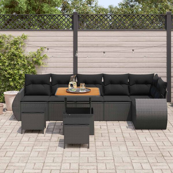 vidaXL Conjunto de Sof&aacute; de Jardim 9 pcs Preto Rattan de Polipropileno