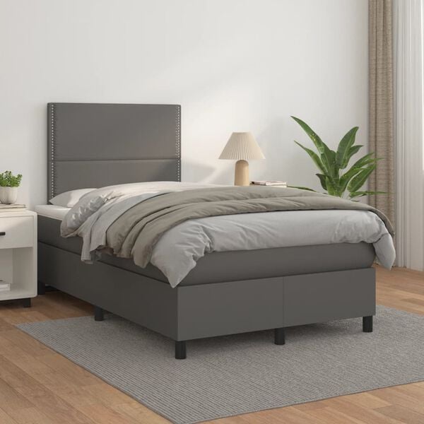 vidaXL Cama boxspring com colch&atilde;o 120x190 cm couro artificial cinzento