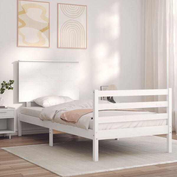 vidaXL Estrutura de cama com cabeceira 100x200cm madeira maci&ccedil;a branco