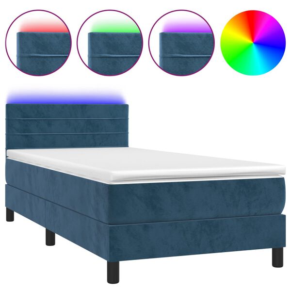 vidaXL Cama box spring c/ colch&atilde;o/LED 80x200 cm veludo azul-escuro