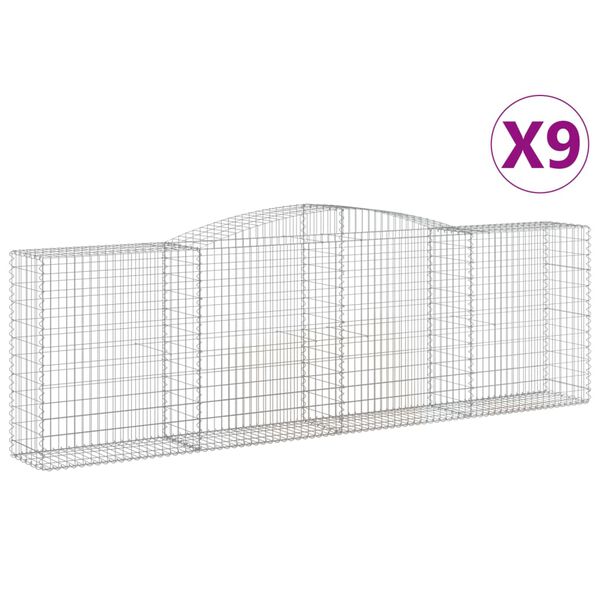 vidaXL Cestos gabi&atilde;o arqueados 9pcs 400x50x120/140cm ferro galvanizado