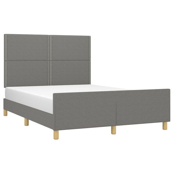 vidaXL Estrutura de cama sem colch&atilde;o 140x190 cm tecido cinzento-escuro