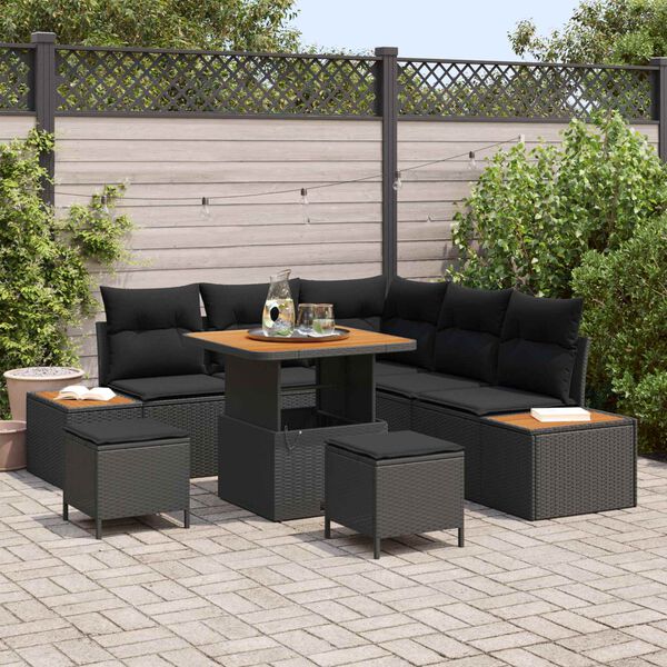 vidaXL Conjunto de Sof&aacute; de Jardim 8 pcs Preto vime PE