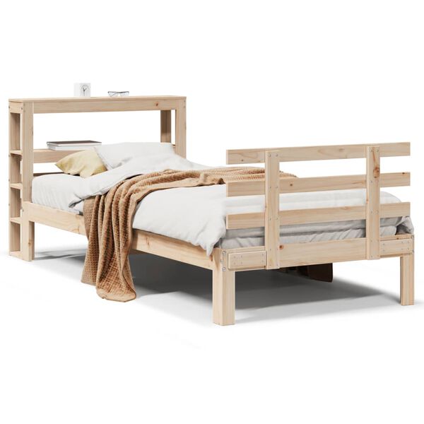 vidaXL Estrutura de cama com cabeceira 75x190 cm pinho maci&ccedil;o