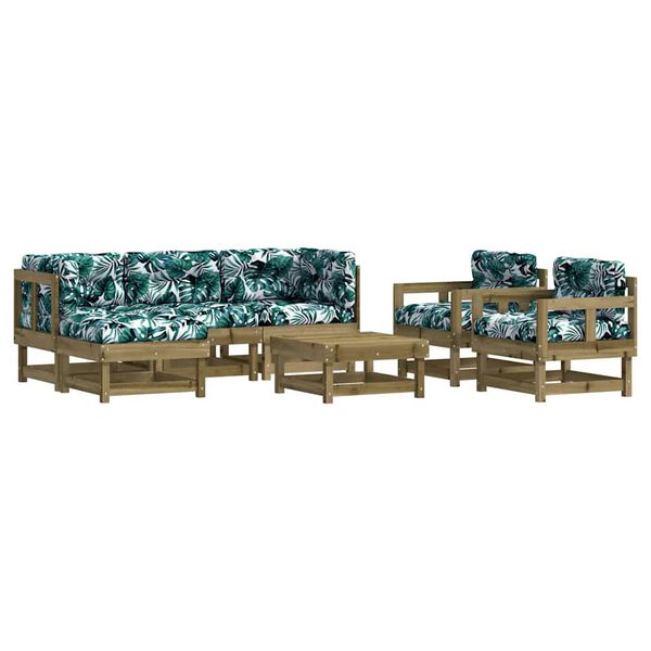 vidaXL 7 pcs conjunto lounge de jardim c/ almofad&otilde;es pinho impregnado