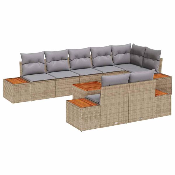vidaXL Conjunto de Sof&aacute; de Jardim 8 pcs Bege e Cinza Claro Polirattan