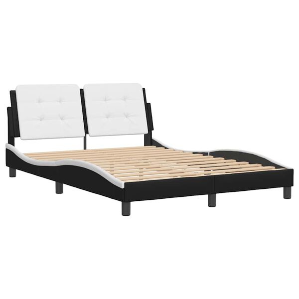 vidaXL Estrutura de cama sem colch&atilde;o Zadar couro artif. 140x190cm preto/branco