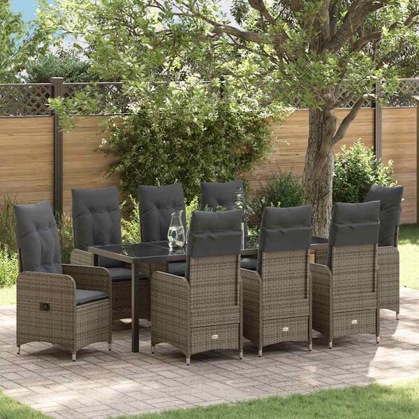 vidaXL Conjunto de Jantar para Jardim 9 pcs Cinzeto Rattan Sint&eacute;tico
