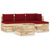 vidaXL 5 pcs conj. lounge jardim c/ almofad&otilde;es madeira impreg. verde