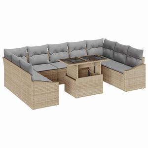 vidaXL Conjunto de Sof&aacute;s Manual 10 pcs Bege e Cinza Claro vime PE