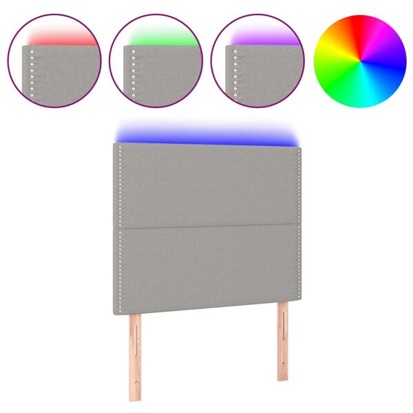 vidaXL Cabeceira cama c/ luzes LED tecido 90x5x118/128cm cinza-claro