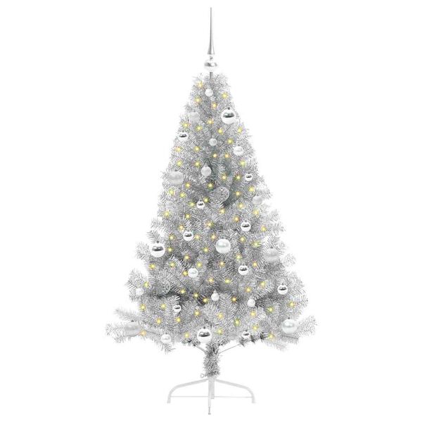 vidaXL Árvore de Natal Artificial Pré-iluminada Prateado 150 cm PET