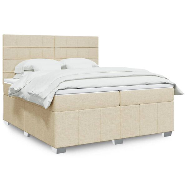 vidaXL Cama com molas/colch&atilde;o 200x200 cm tecido cor creme