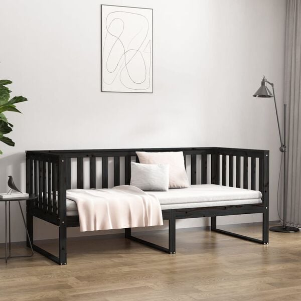 vidaXL Sof&aacute;-cama 90x190 cm madeira de pinho maci&ccedil;a preto