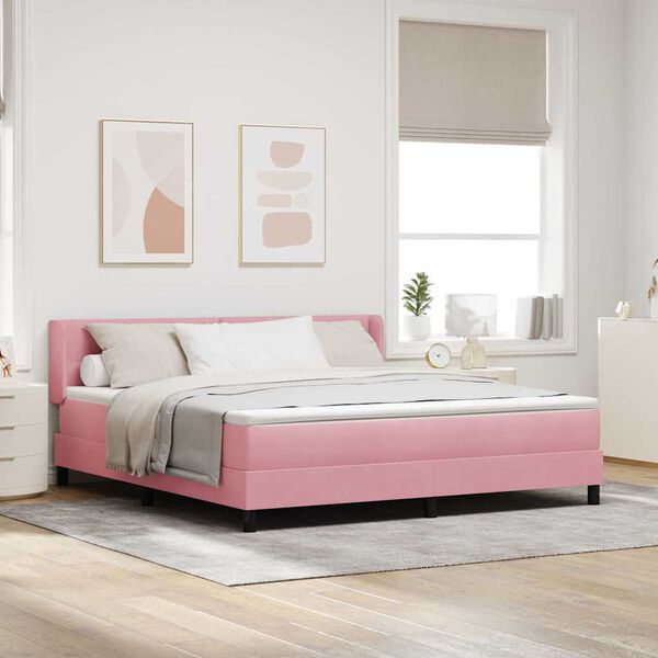 vidaXL Cama Box com colch&atilde;o com cabeceira Rosa 200 x 180 cm Veludo