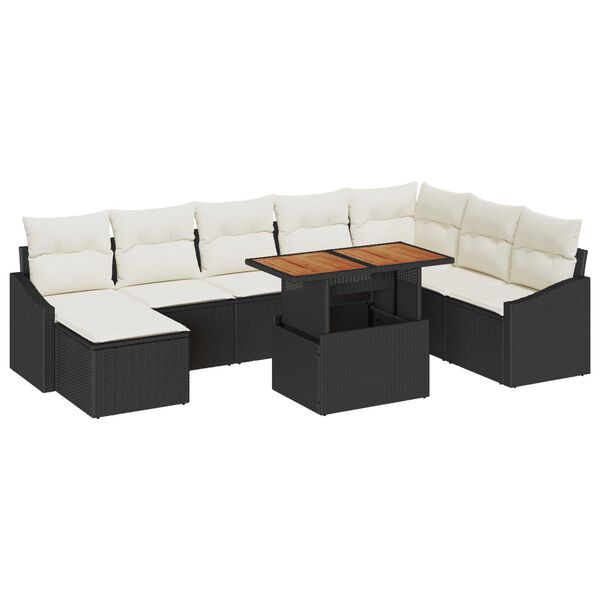 vidaXL Conjunto de Sofá de Jardim 9 pcs Preto Rattan Sintético