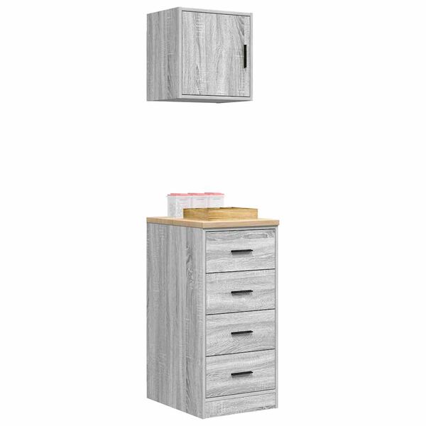 vidaXL Arm&aacute;rios de garagem 2 pcs madeira processada cinzento-cimento