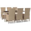 vidaXL 7 pcs conjunto de jantar p/ jardim com almofad&otilde;es vime PE bege