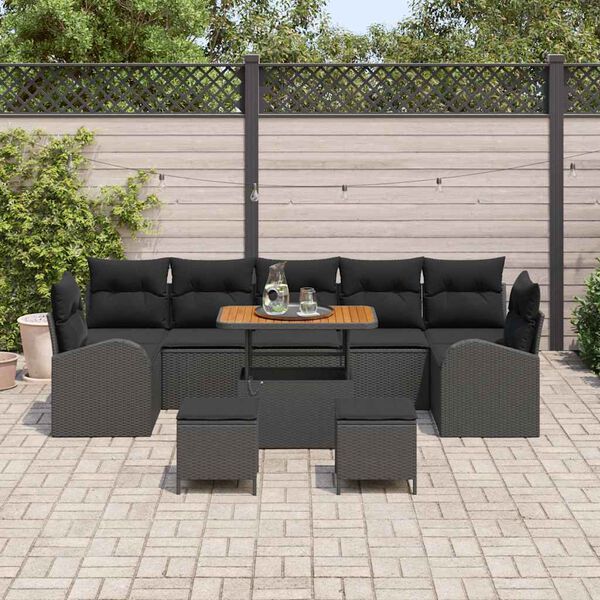 vidaXL Conjunto de Sof&aacute; de Jardim com almofada 10 pcs Preto